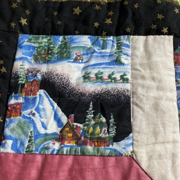 Christmas Wall Hanging‎ Quilt Handmade Square Printed Town Scenes Snow - Picture 4 of 15